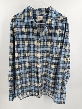 BDG Light Blue and Cream Plaid Corduroy Long-Sleeve Button-Down Shirt XL